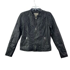 Maurices Moto Jacket Womens Medium Black Faux Leather Zip Ribbed‎ Biker Skater